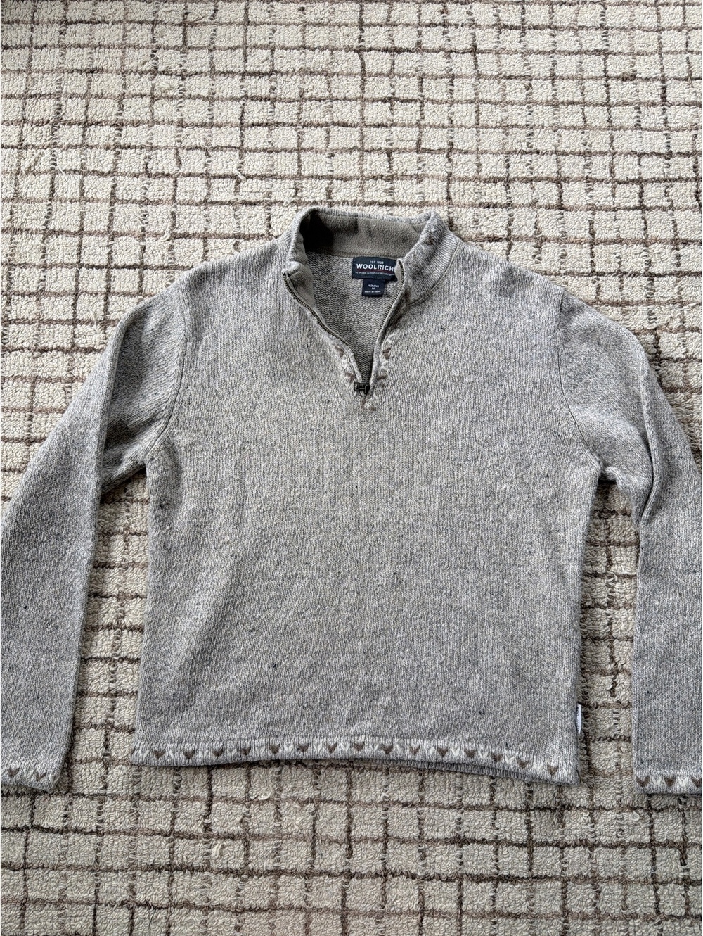 Vintage women’s Woolrich quarter zip beige outdoor granola cozy grandma wool M